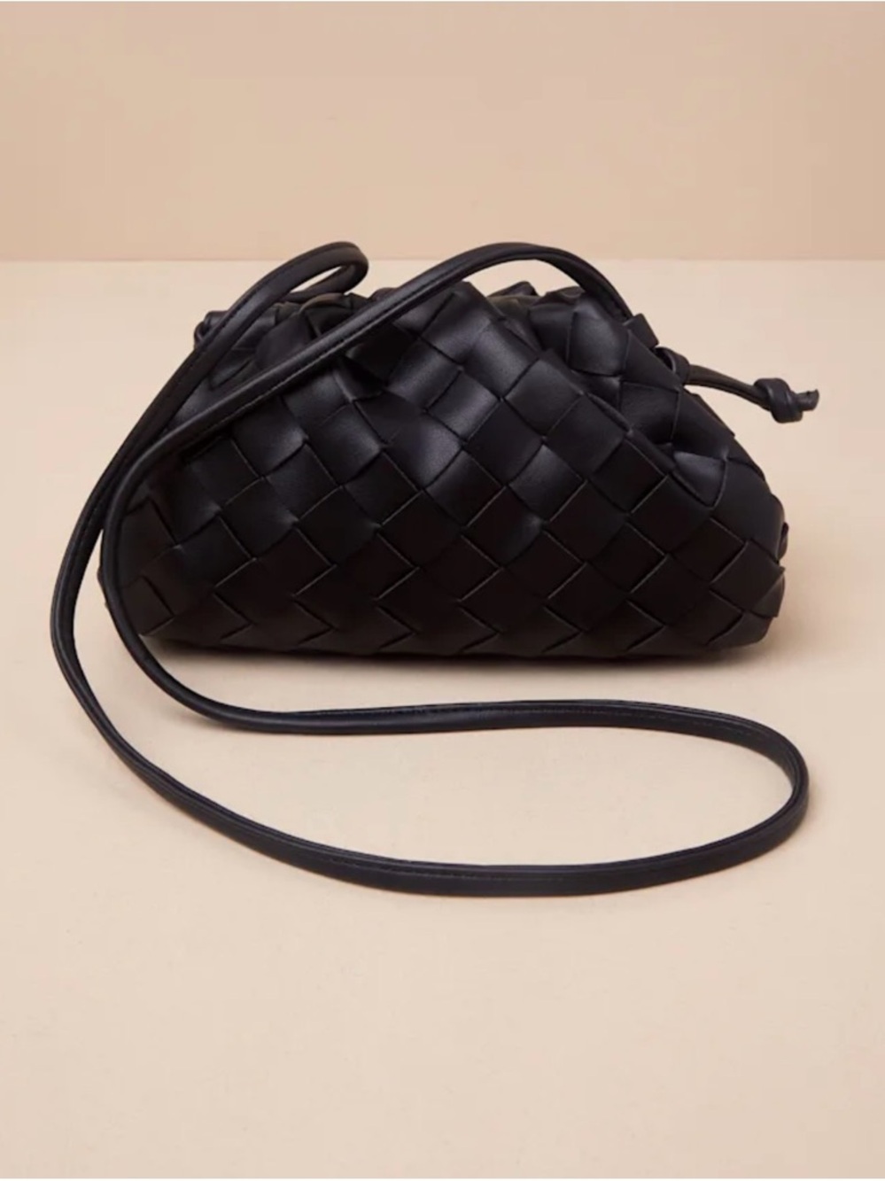 Woven Leather Crossbody Bag - Black